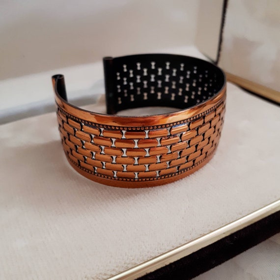 Vintage Solid Copper Brick Road Cuff Bracelet - W… - image 5
