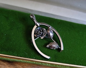 Vintage sterling silver Bond Boyd rose and wishbone pin brooch. Unisex brooch. Gift idea. Marked