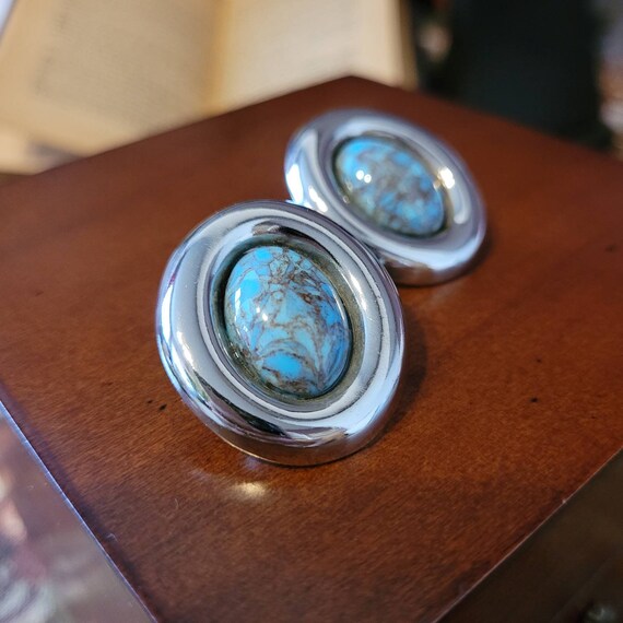 Gorgeous silver tone and faux turquoise stud pier… - image 7