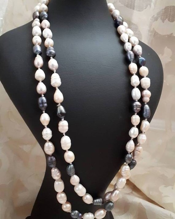 Vintage Honora style genuine ming pearl long neckl