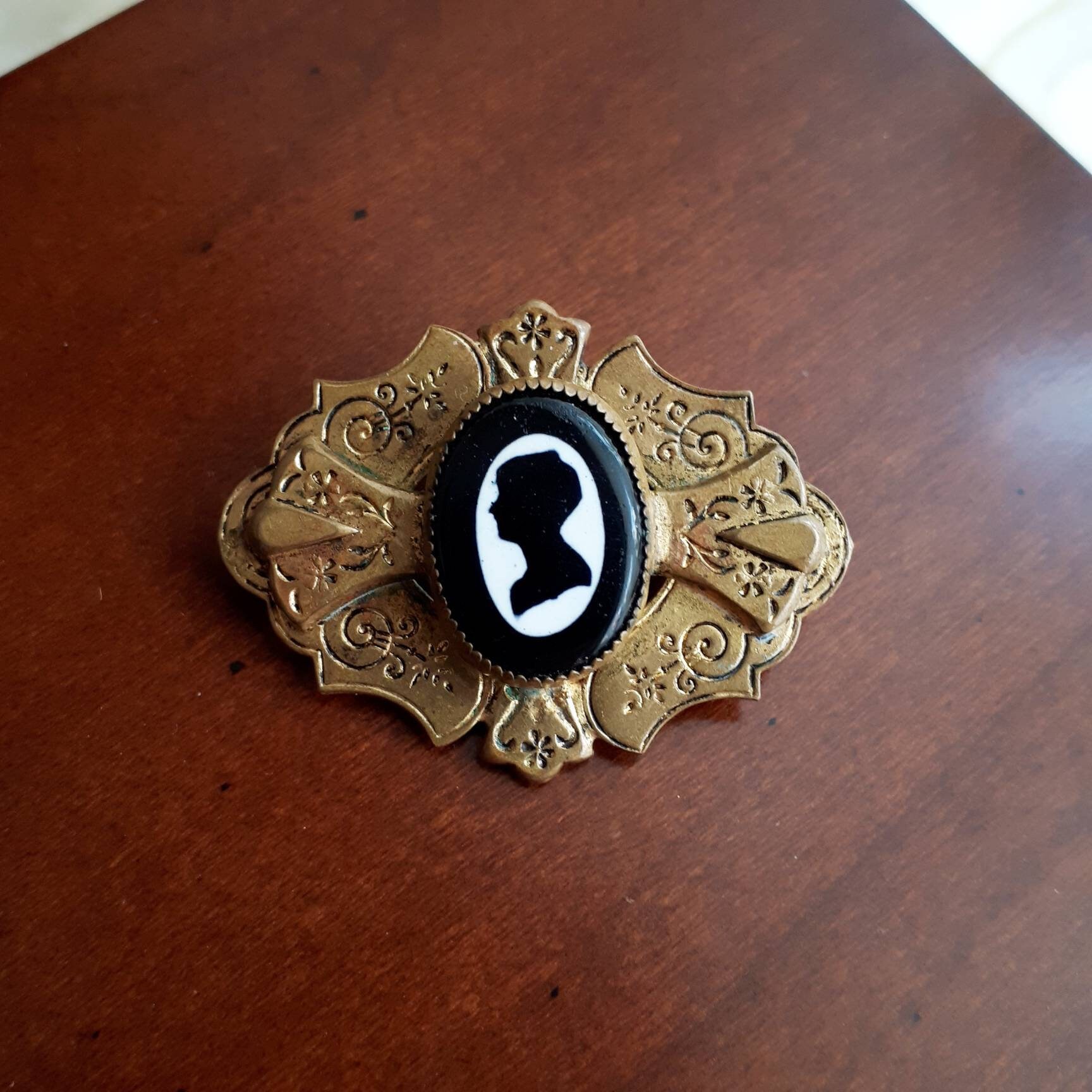 Vintage Victorian Style Silhouette Lady Brass Pin Brooch. Gift Etsy UK
