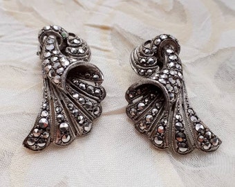 Vintage Birks Sterling Silver Marcasite Clip-On Earrings