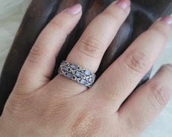 Bague grappe vintage en argent sterling avec calcédoine - Taille 6
