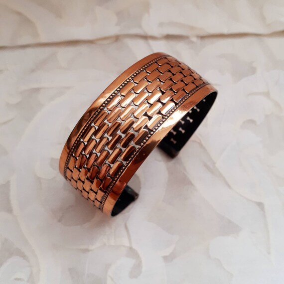 Vintage Solid Copper Brick Road Cuff Bracelet - W… - image 3
