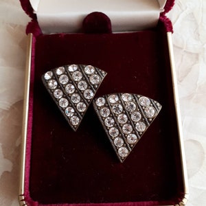 Vintage Austrian crystal clip on earrings. Geometric earrings. Sparkling earrings. Gift idea.