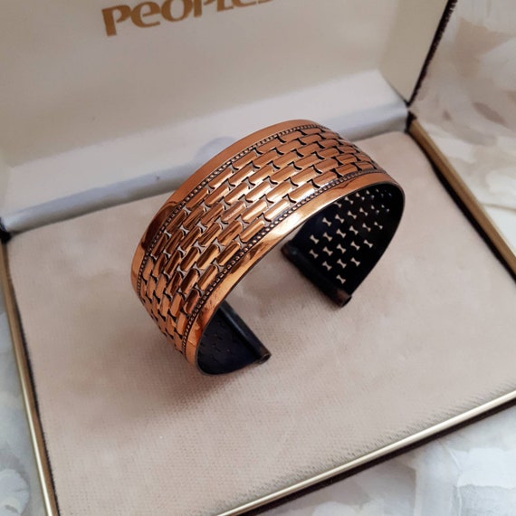 Vintage Solid Copper Brick Road Cuff Bracelet - W… - image 1