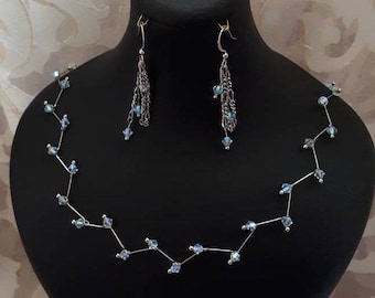 Vintage Aurora Borealis Crystal Jewelry Set: Necklace and Dangle Earrings