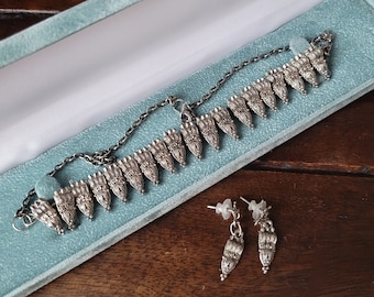 Vintage Silver Tone Bohemian Necklace Earring Set: Tribal Jewelry