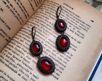 Vintage Nina Ricci Avon Earrings: Ruby Red Boho Dangle Drop
