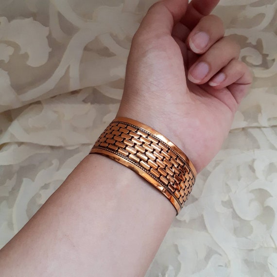 Vintage Solid Copper Brick Road Cuff Bracelet - W… - image 6