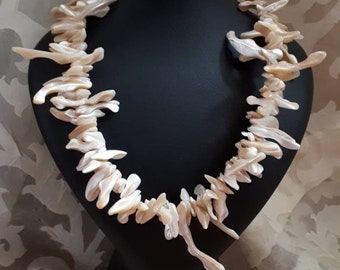 Collier en nacre fait main : bijoux en coquillage avec pointes, 16,5 pouces