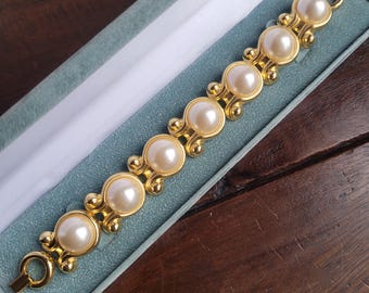Vergoldetes Chunky Gliederarmband mit Mabe Faux Mabe Perlen