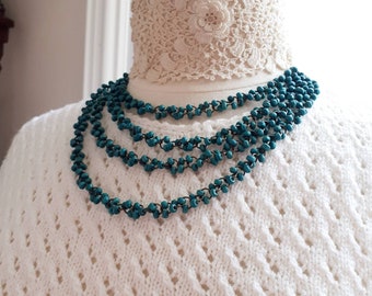 Vintage multilayer necklace. Multi strand necklace. Statement necklace. Beaded necklace. Gift idea.