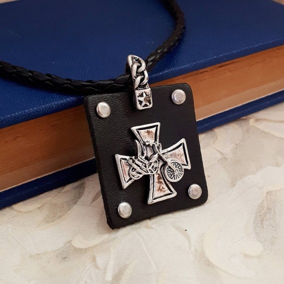 Maltese Cross Motorcycle Black Leather Necklace. Maltese Etsy
