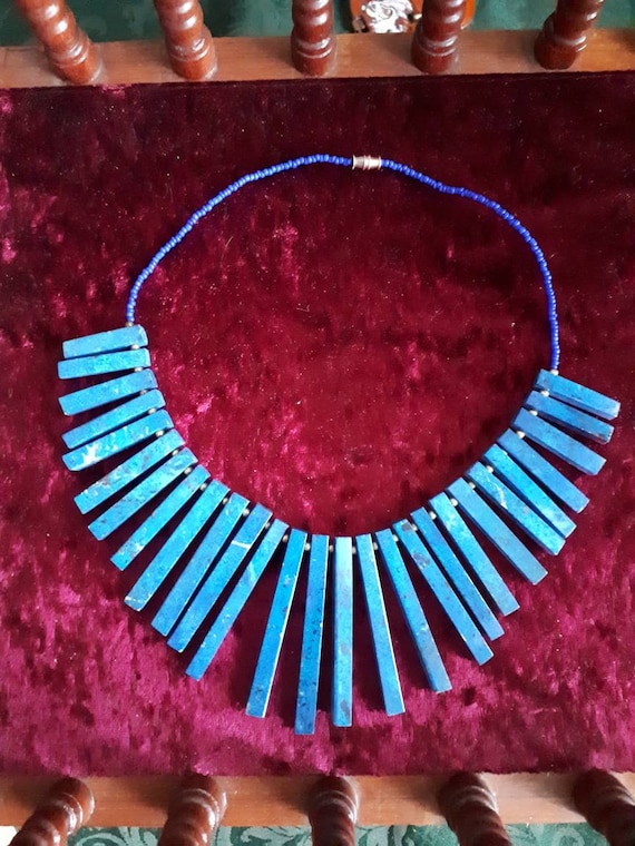 Handmade Cobalt Blue Stone Collar Necklace: Gradu… - image 2