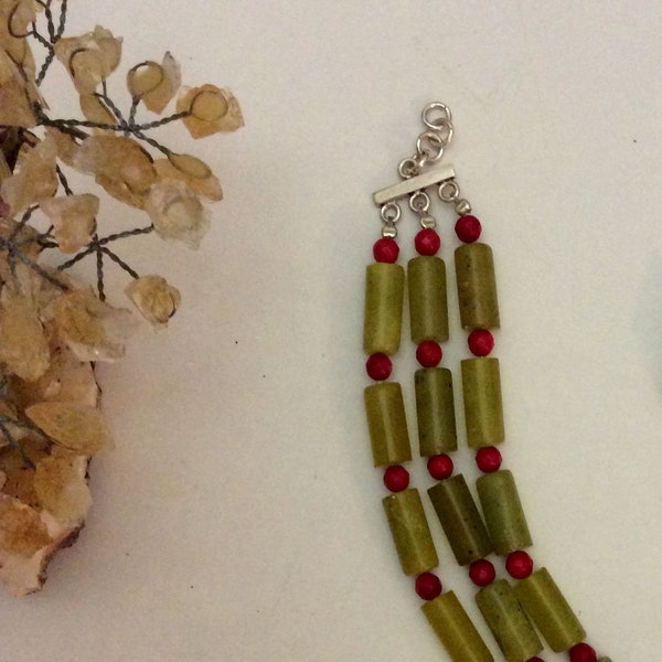 Jade & Coral Bracelet, Gemstone Bracelet, Jewelry Set, Green Jade Bracelet, Beaded Bracelet, Handmade gift,  Gift for her