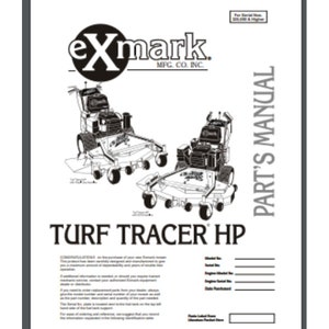 May include: Black and white illustration of a Turf Tracer HP riding lawnmower. The image is from an Exmark Parts Manual. The text "TURF TRACER HP" is printed in bold, large font.