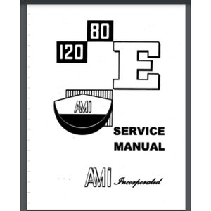 Puede incluir: Manual de servicio en blanco y negro para AMI Incorporated. La portada presenta un logotipo estilizado con las letras "AMI" y los números "80" y "120" en un cuadro.
