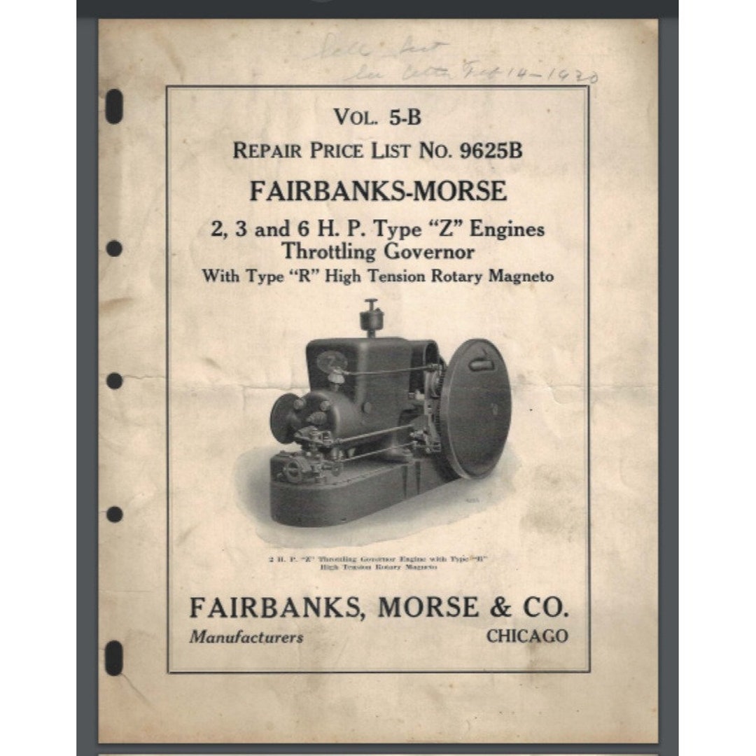 Fairbanks Morse 2, 3, and 6 HP "z" Engines Part List for R Hi Tension