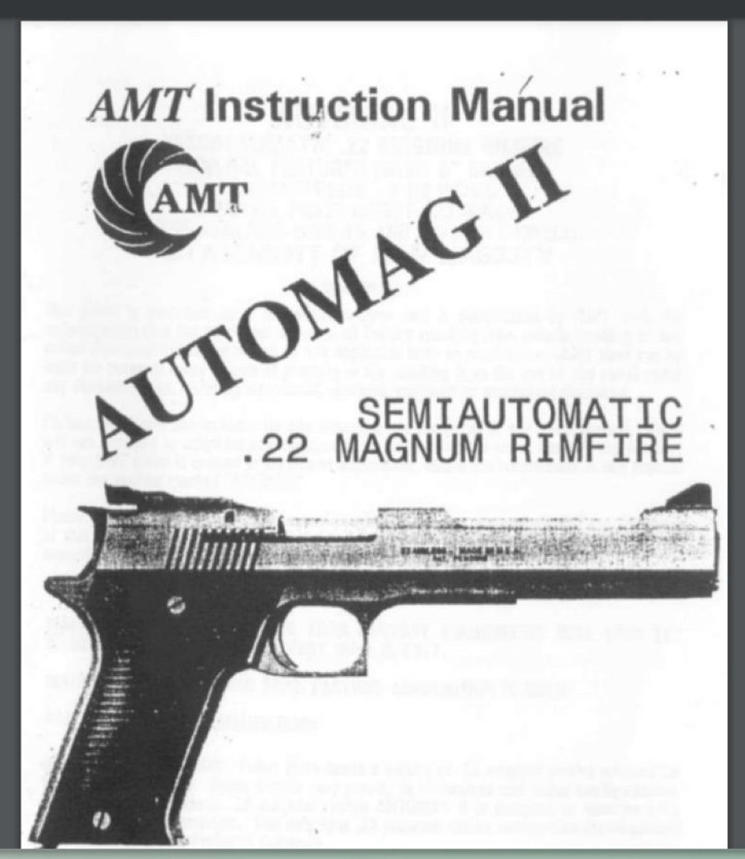 AMT Automag 2 II Rimfire .22 Caliber Instruction Manual 15 Pages Auto Mag Etsy