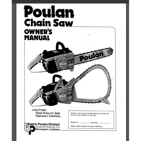 Poulan 306A Chainsaw Owners Manual Comb Bound Gloss Covers Etsy