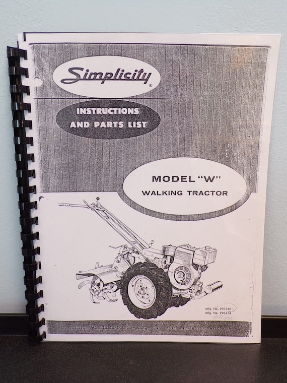 Simplicity Walk-Behind model W Walking Garden Tractor Owner + Parts Manual