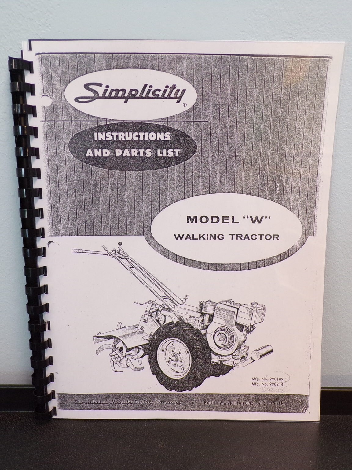 Simplicity Walk-behind Model W Walking Garden Tractor Owner Parts Manual 