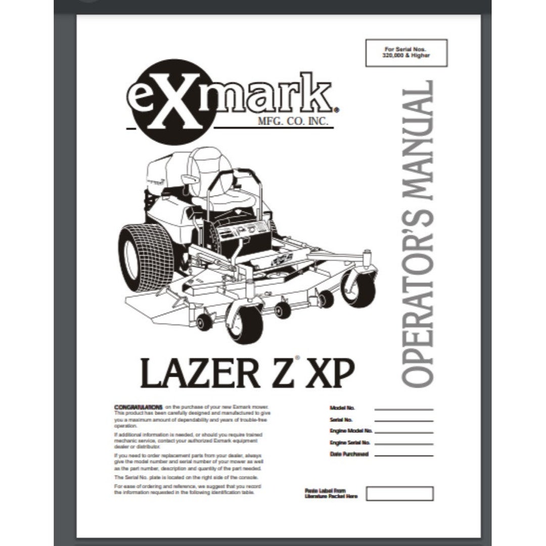 Exmark Lazer Z XP Owner Manual List Diagrams 320,000 & Higher Year 2001