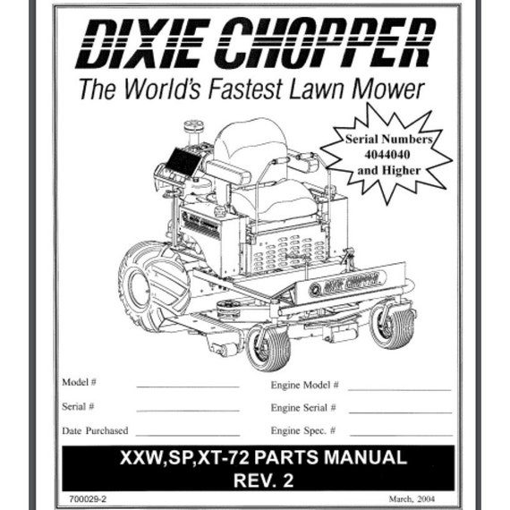Dixie Xtreme Mower Xxwspxt-72 Parts Manual 52 Etsy
