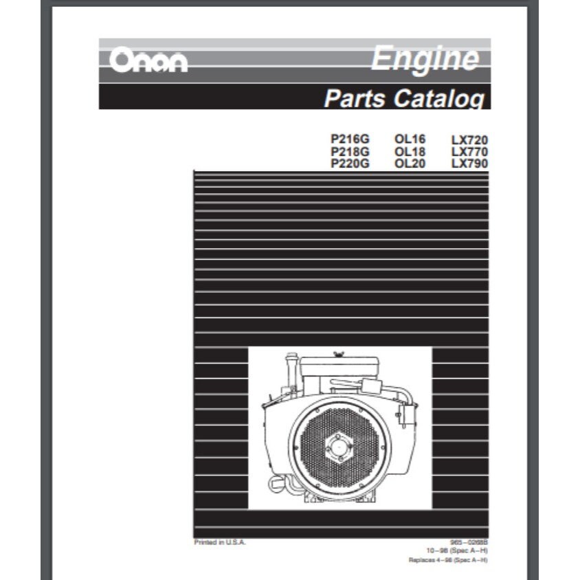 Onan Engine Parts Manual 85 Pages P216G P218G P220G Engine Exploded