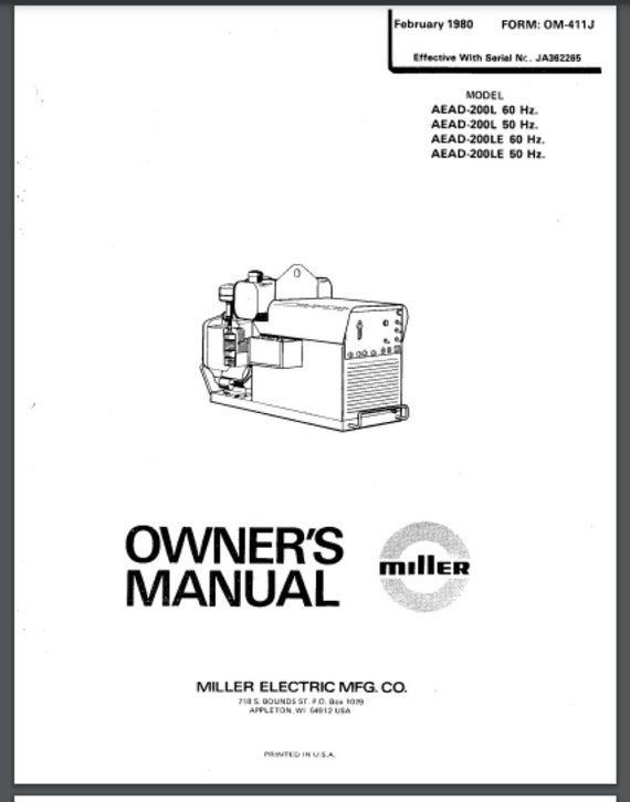 Miller AEAD-200 200E 200L 200LE Welder Owner & Parts Manual - Etsy