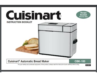 Cuisinart Automatic Bread Maker CBK-100 Instruction manual 12 pgs + recipe book