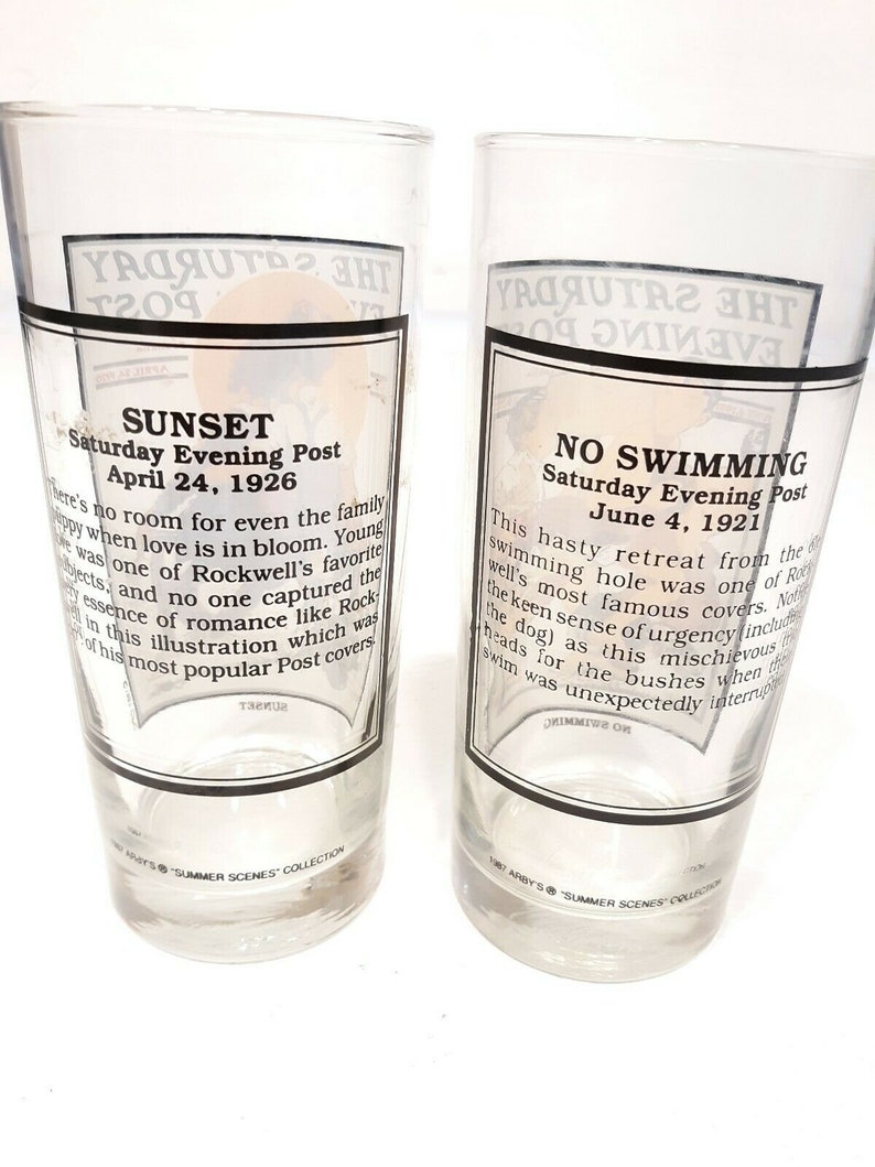 Arby/'s Saturday Evening Post Glasses 1987 Collectible Sunset /& No Swimming lot 2