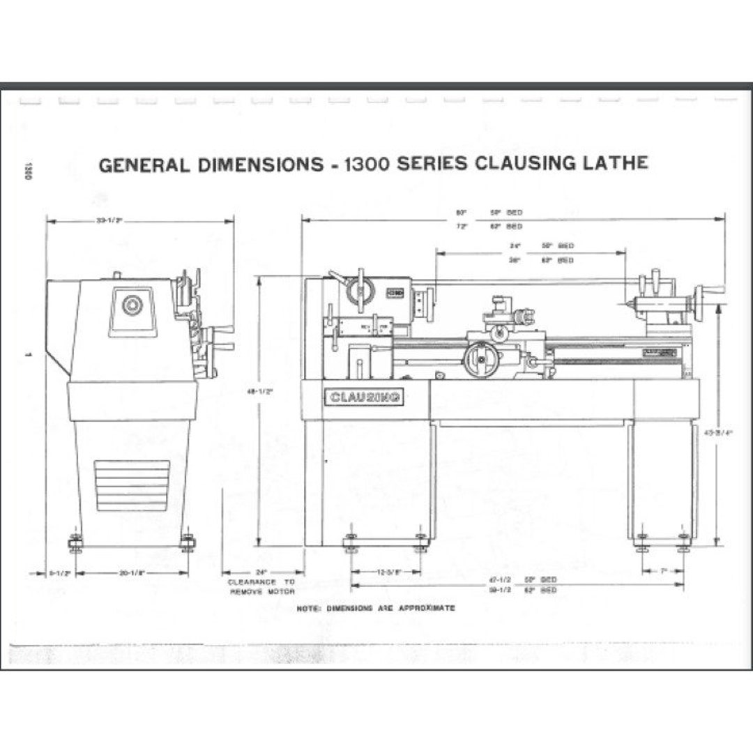 CLAUSING 1300 Metal Lathe Operator Parts Manual Serial 