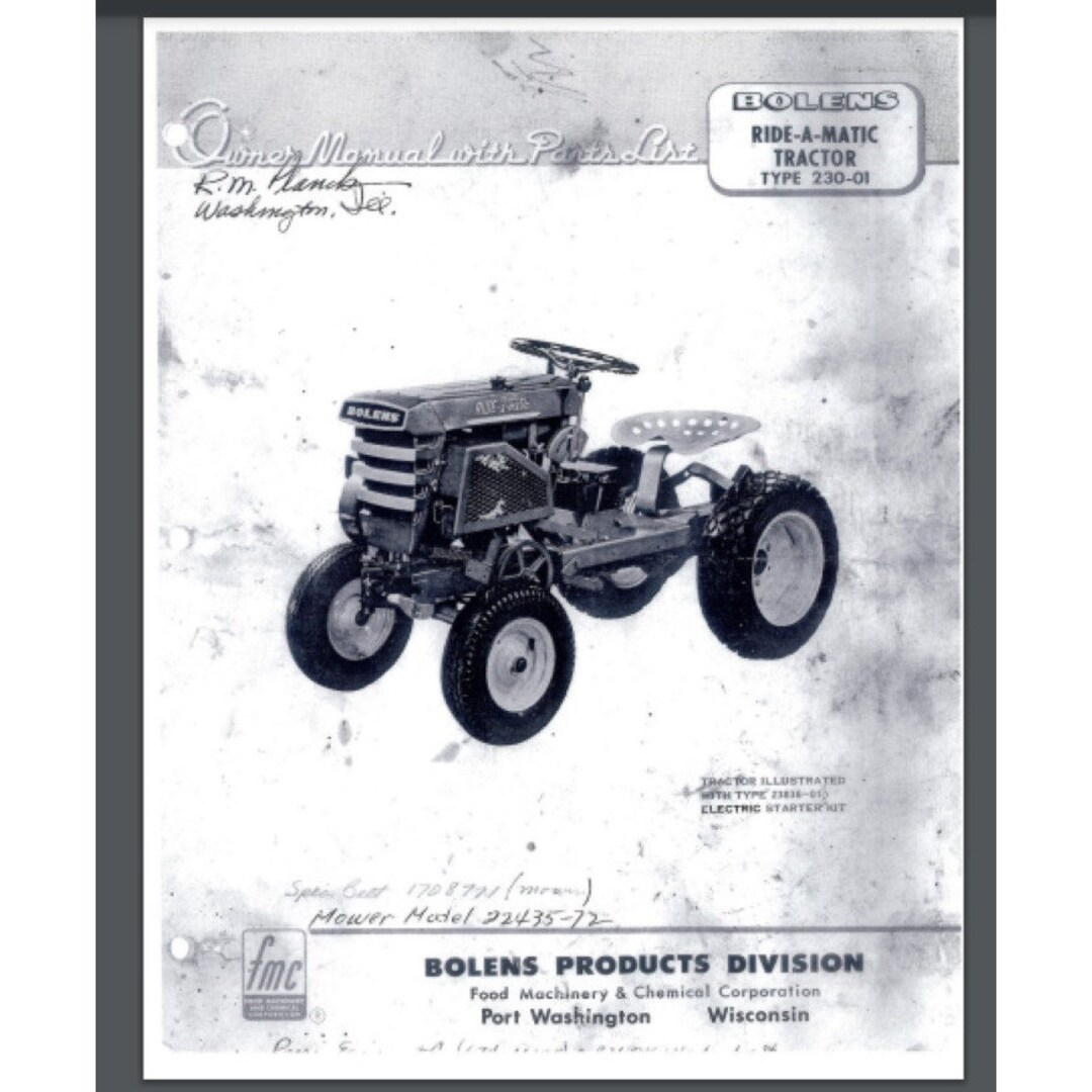 Bolens Rideamatic 23001 Owners Manual Parts List Pages Comb Bound