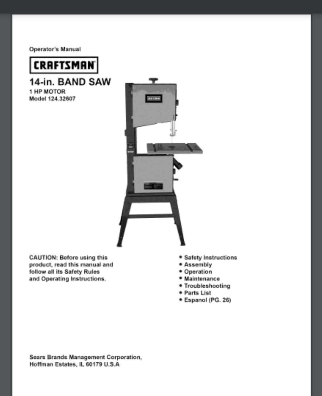 CRAFTSMAN Bandsaw 124.32607 Operator's Manual 100 Pages Etsy