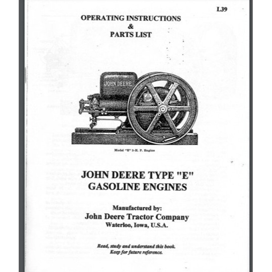 John Deere E Hit & Miss Engine Parts List Instructions Book Manual Comb