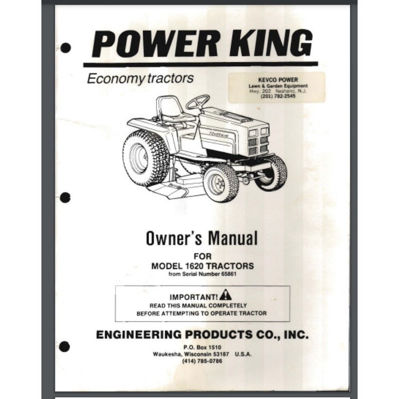 Power King 1620 Tractor Owner & Parts Manual Comb Bound Gloss Cover 43 ...