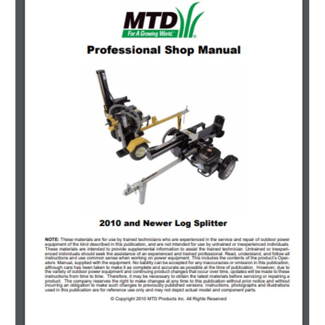 MTD Cub Cadet Log Splitter Service Repair Manual 72 Pages 2010 and