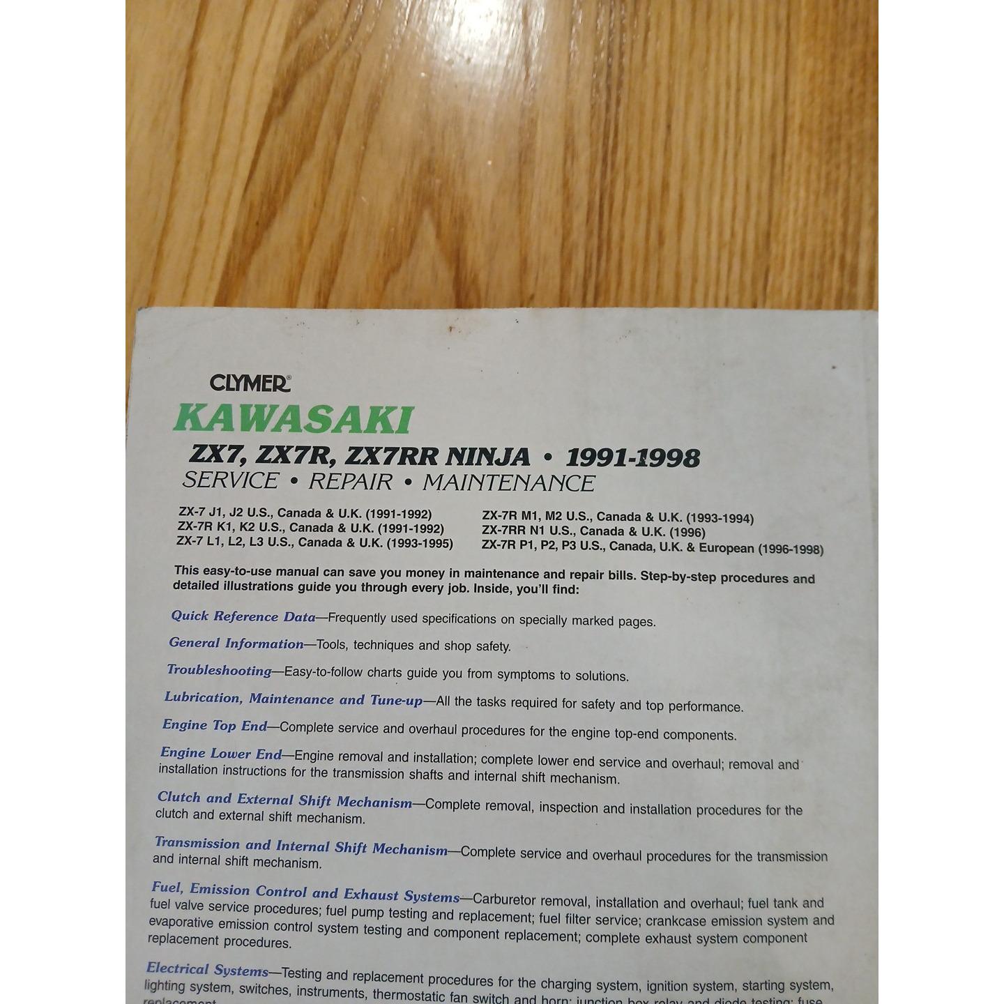 KAWASAKI NINJA ZX7, ZX7R, ZX7RR NINJA 1991-1998 - Clymer Service