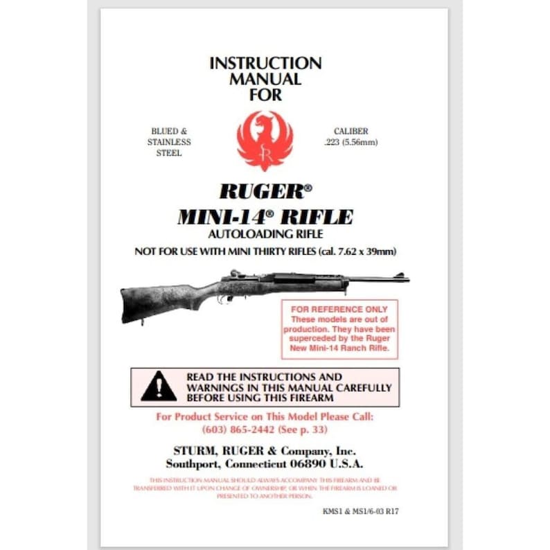 Ruger Mini-14 Autoloading Rifle .223 Owner Manual 46 Pages image 1