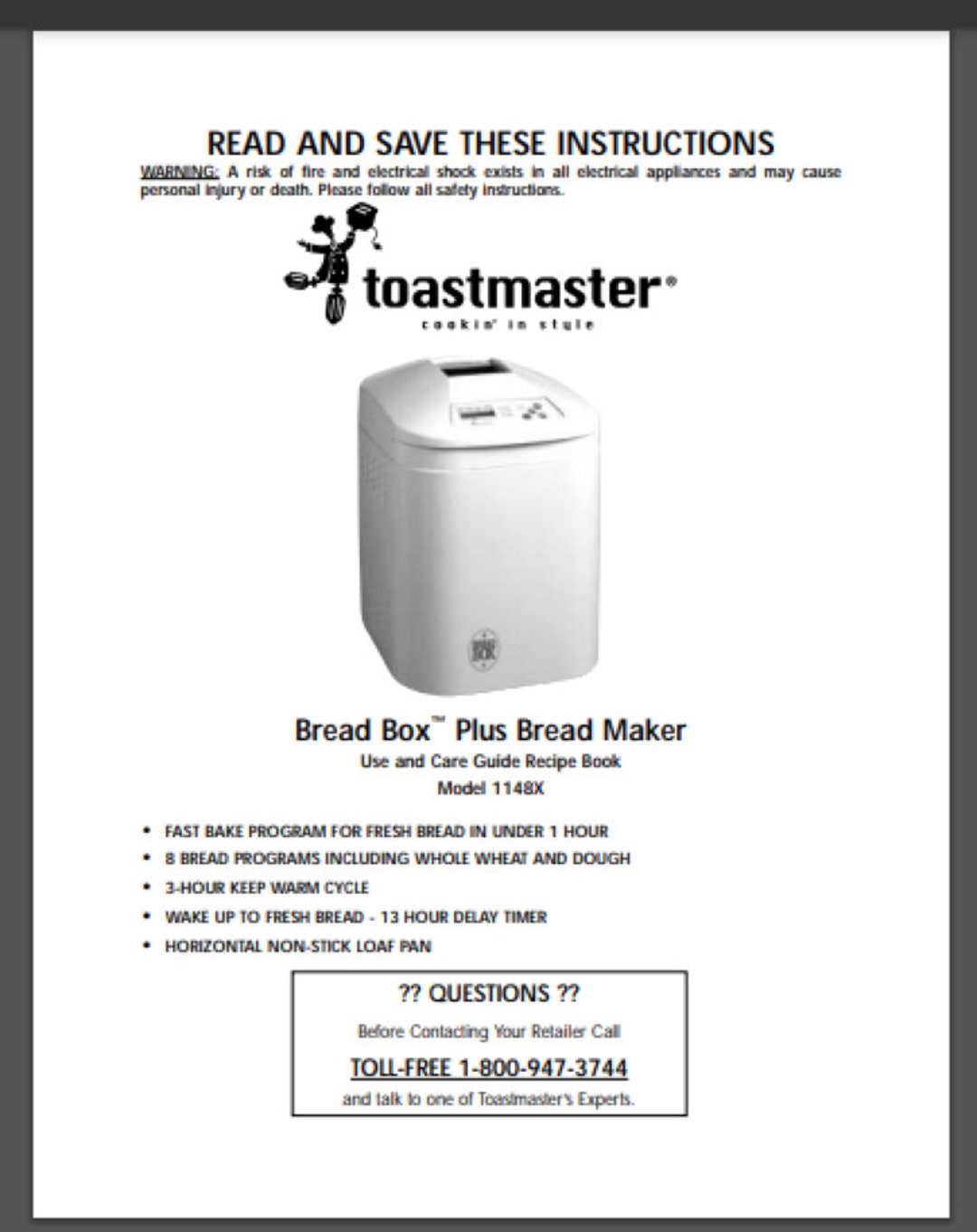 Toastmaster Bread Maker Machine 1148X Owner Recipe Manual 65 Pages Etsy