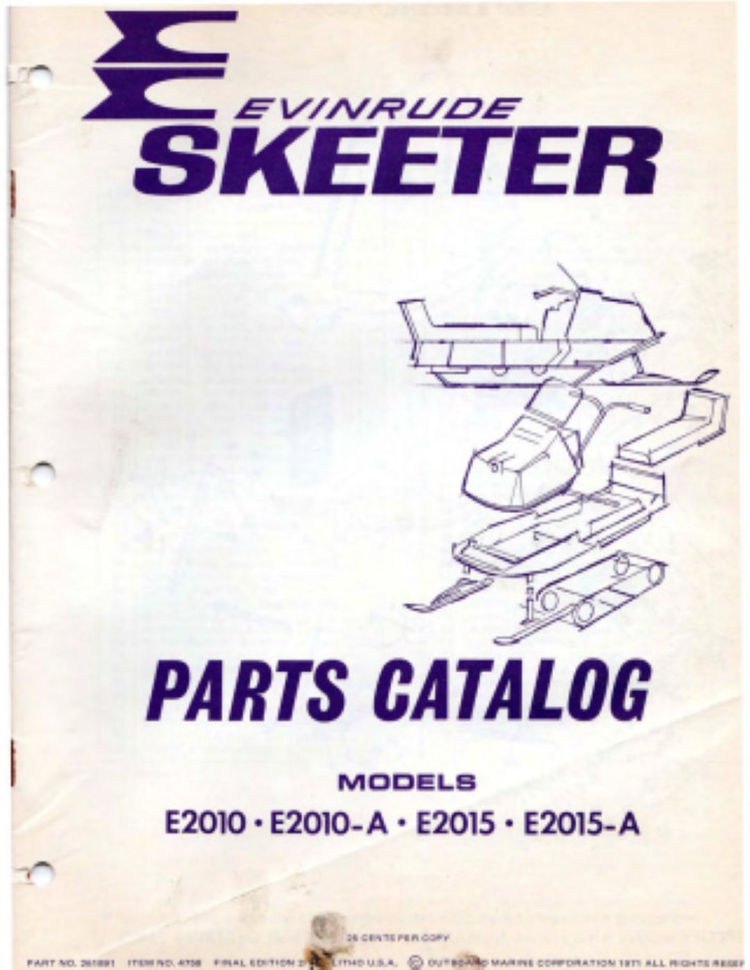 1971 Evinrude Skeeter Parts Catalog E2010 E2010 E2015 E2015A 27 Pages