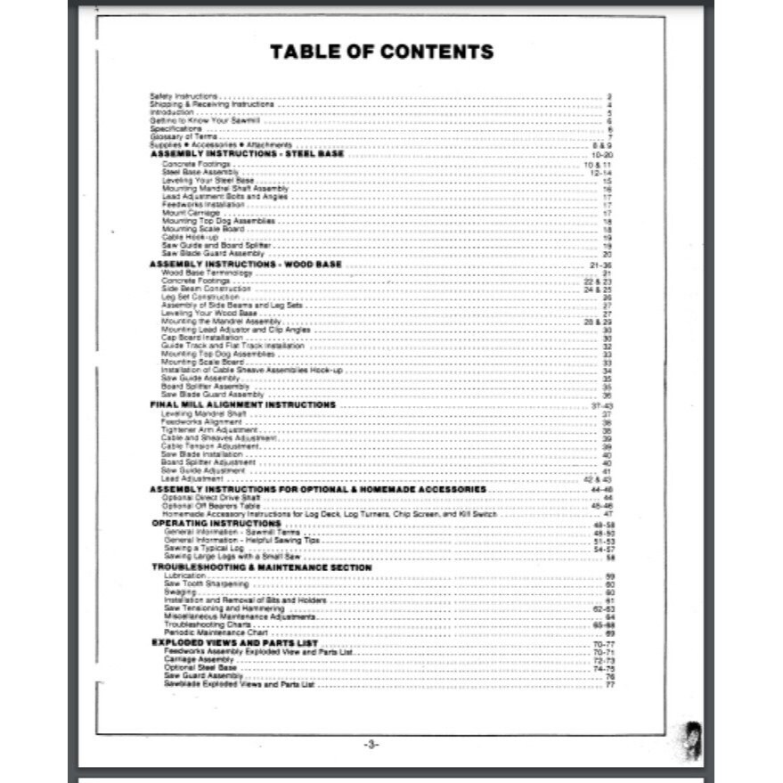 Foley Belsaw M-14 Sawmill Instruction Assembly Operator & Parts Manual ...