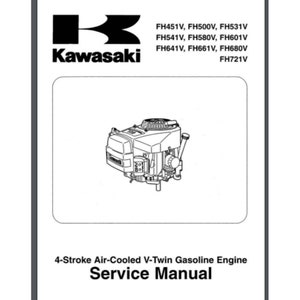 May include: Black and white illustration of a Kawasaki V-Twin gasoline engine. The image is from a service manual for the following models: FH451V, FH500V, FH531V, FH541V, FH580V, FH601V, FH641V, FH661V, FH680V, FH721V.