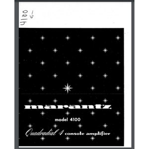 以下が含まれることがあります： 星形の模様の背景に、マランツ モデル 4100 クワドララジアル 4 コンソールアンプの白黒画像です。