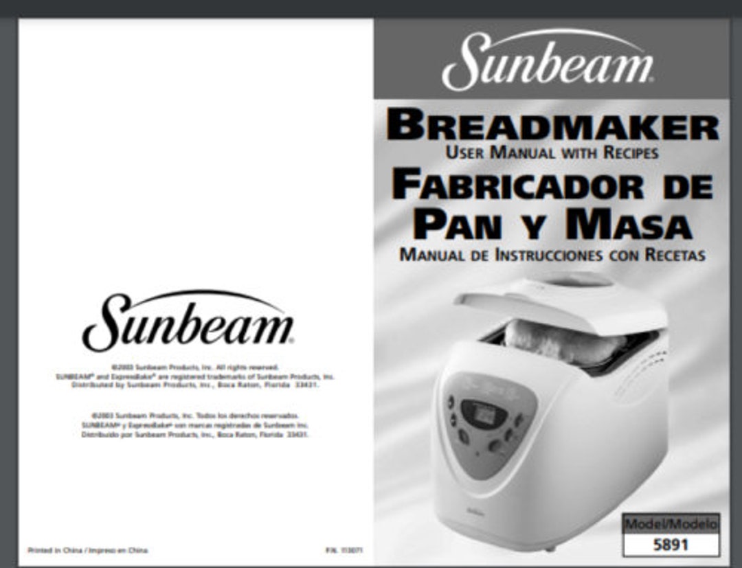 Sunbeam 5891 Automatic Bread Maker MANUAL 44 Pages Plus Recipes Comb