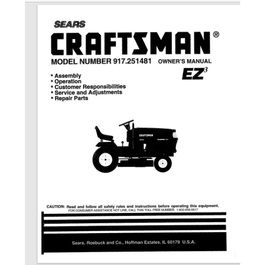 Owners Manual Sears Craftsman Riding Lawn Mower Parts Owners