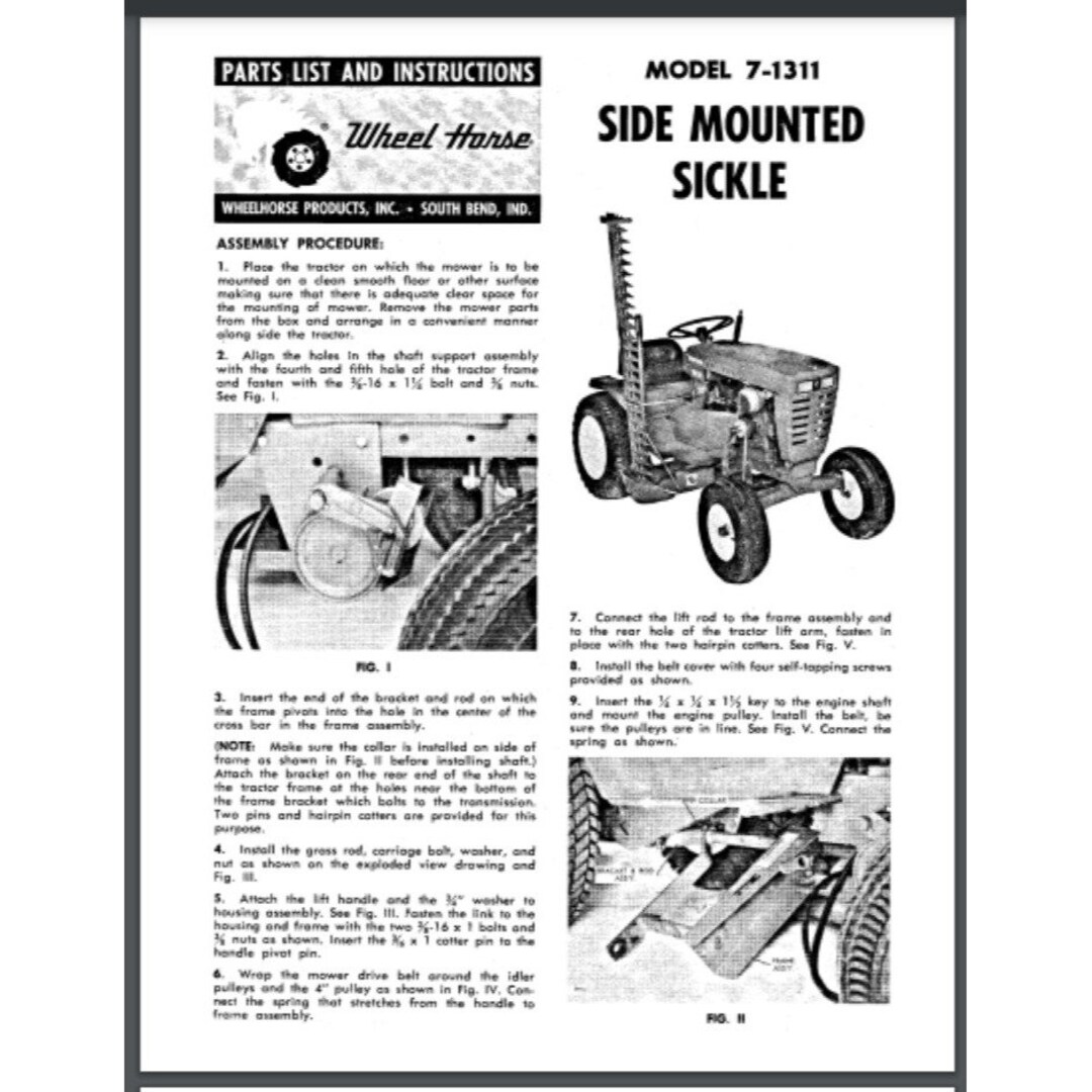 Wheel Horse Lawn Garden Tractor Side Mount Sickle Mower Owner