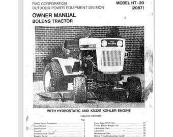 Manuale del proprietario del trattore Bolens HT-20 2087 1973, copertine lucide con rilegatura a pettine, 30 pagine